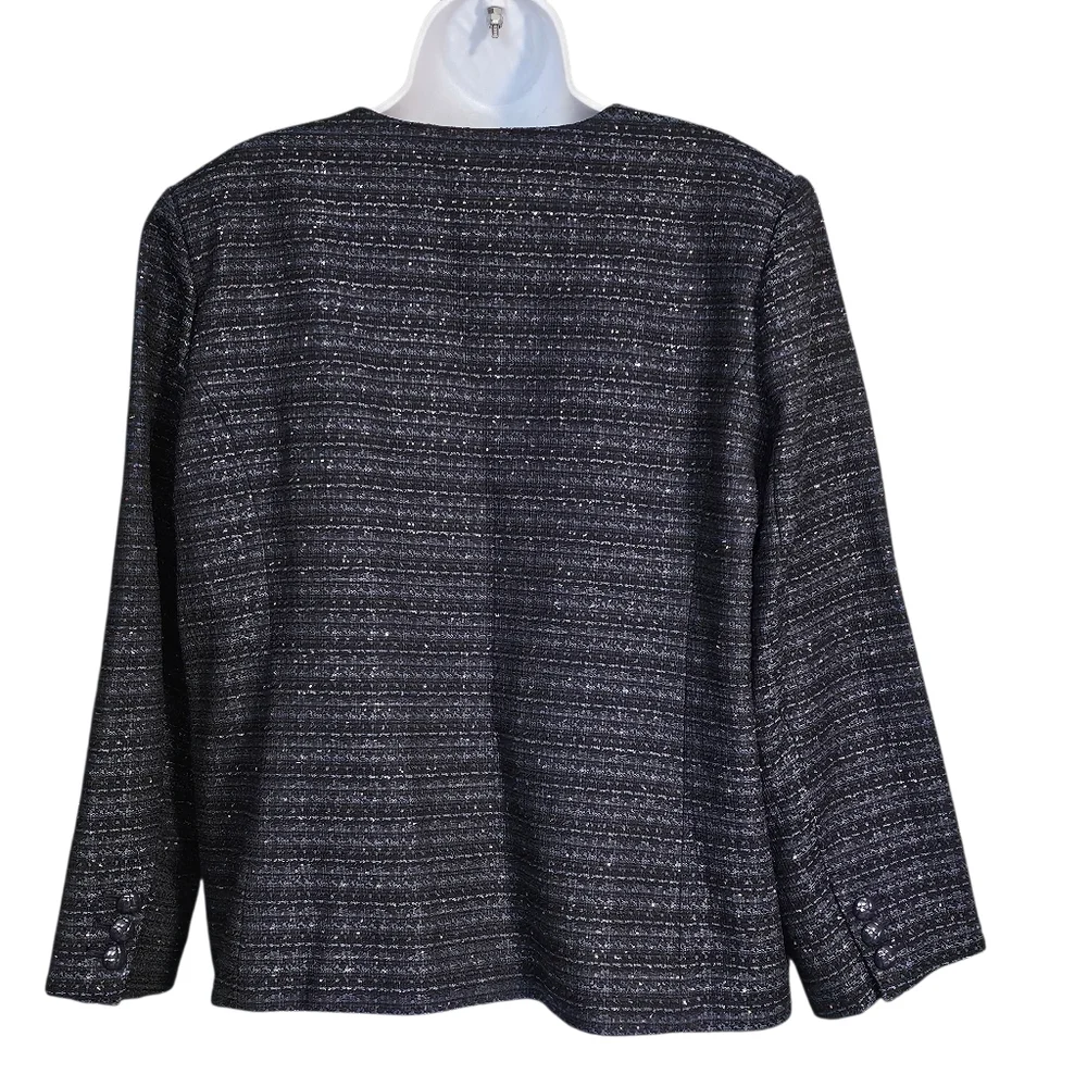 On 34Th Blue Metallic Tweed Collarless Pockets Blazer Womens Jacket Size XL